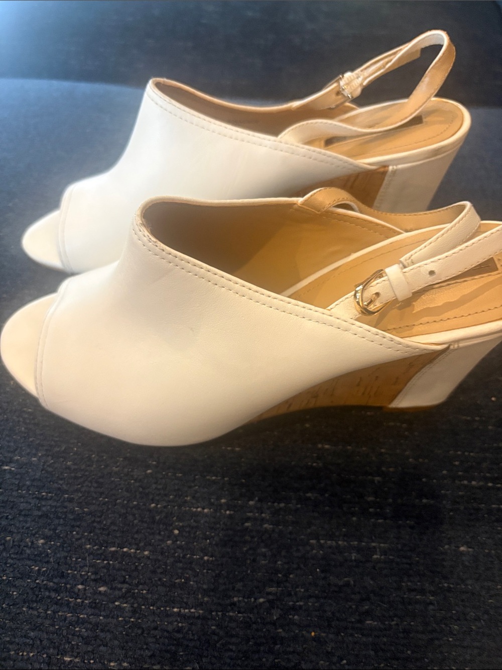 Tahari Cream Slingback Cork Wedge Sandals